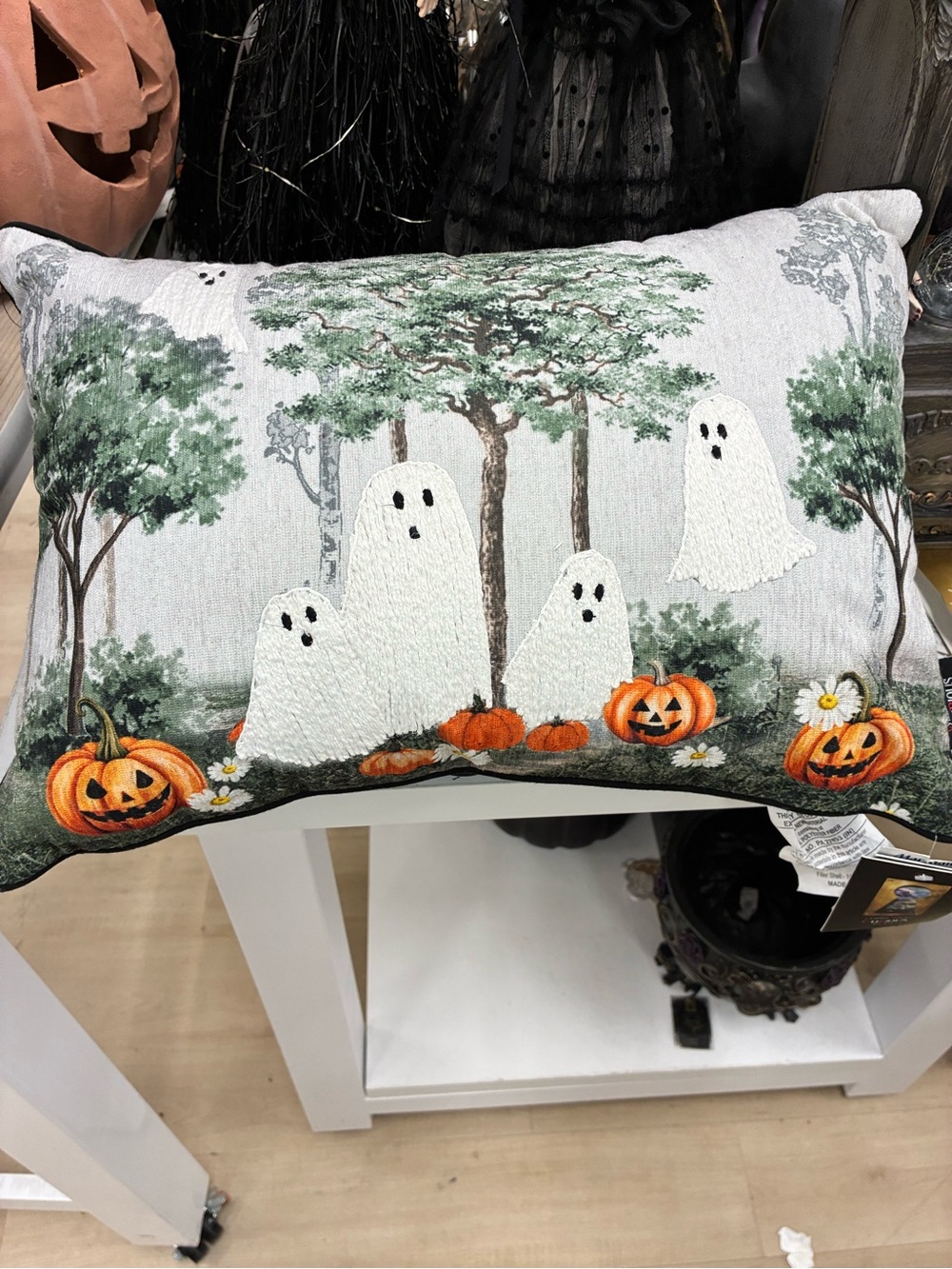 Halloween Ghosts Decorative Throw Pillow - White & Orange